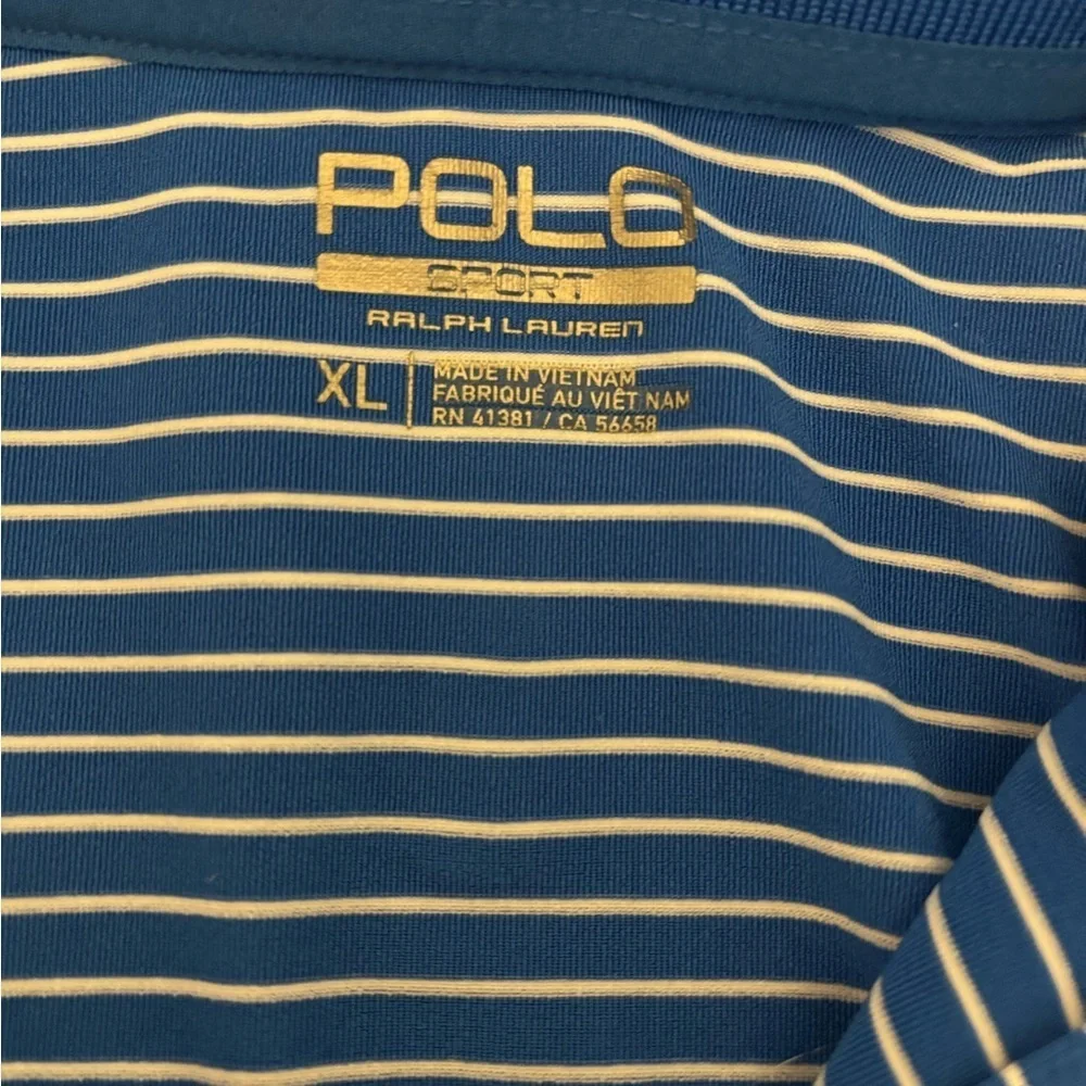 Ralph Lauren Polo Sport Men's Blue and White Striped Polo Shirt- size xl
